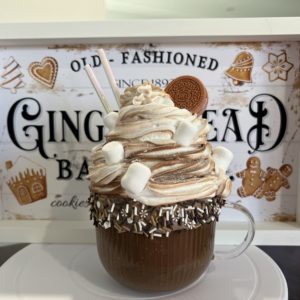 Faux hot chocolate in glass mug