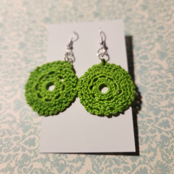 Micro crochet dangle earrings apple green. Stainless Steel hooks. One-off design. Support small business
