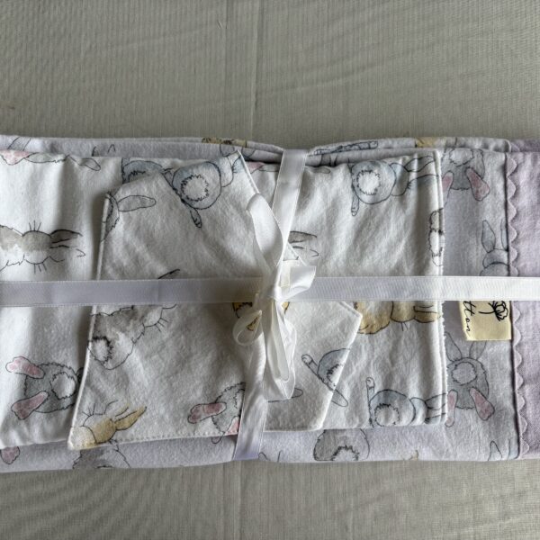Bunny print Flanelette bunny rug, burp cloth and bib set